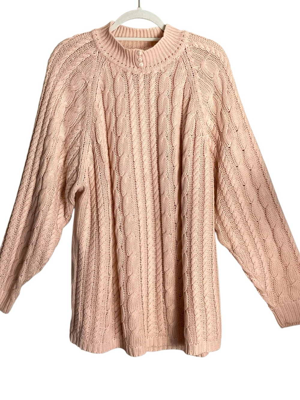 Vintage Maggie Lawrence Sport Cable Knit Sweater Blush Pink Button Neck 22/24